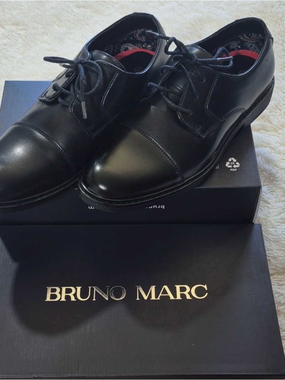 Bruno Marc Men's Black Leather Cap-Toe Derby Shoes